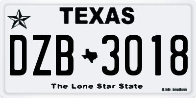 TX license plate DZB3018