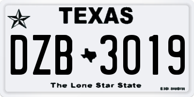 TX license plate DZB3019