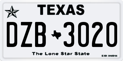 TX license plate DZB3020