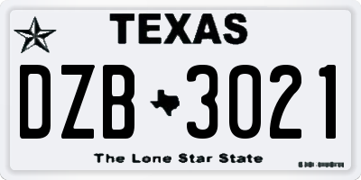 TX license plate DZB3021