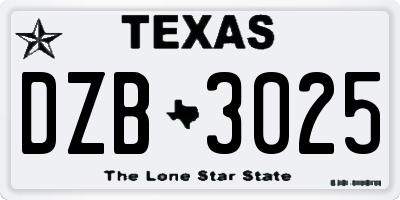 TX license plate DZB3025