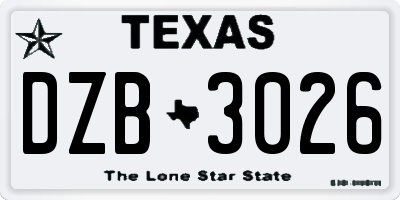 TX license plate DZB3026