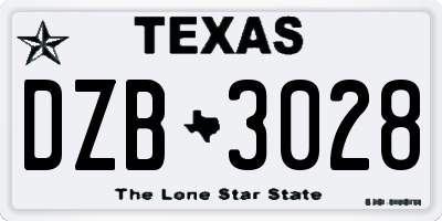 TX license plate DZB3028