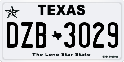 TX license plate DZB3029