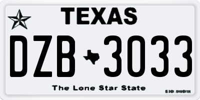 TX license plate DZB3033