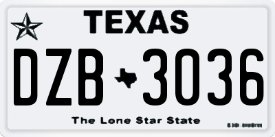 TX license plate DZB3036