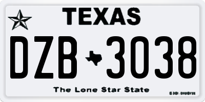 TX license plate DZB3038