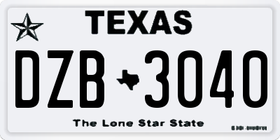TX license plate DZB3040