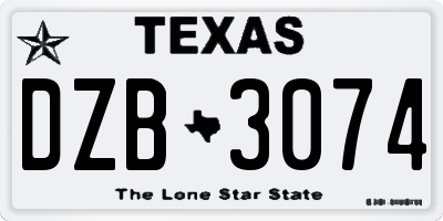 TX license plate DZB3074