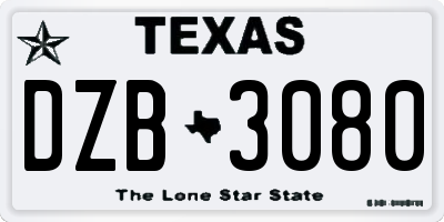 TX license plate DZB3080