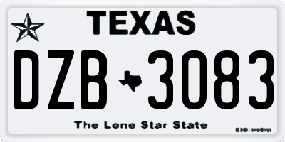 TX license plate DZB3083