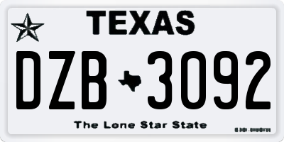 TX license plate DZB3092