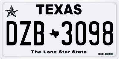 TX license plate DZB3098