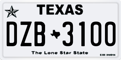 TX license plate DZB3100