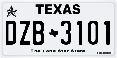 TX license plate DZB3101