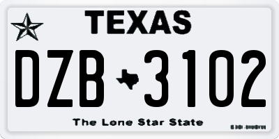 TX license plate DZB3102