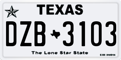 TX license plate DZB3103