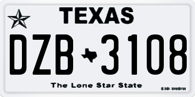 TX license plate DZB3108