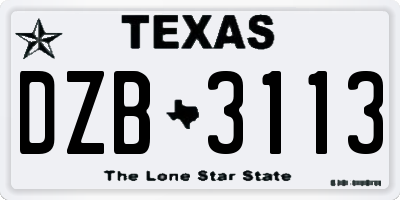TX license plate DZB3113