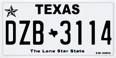 TX license plate DZB3114