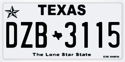 TX license plate DZB3115