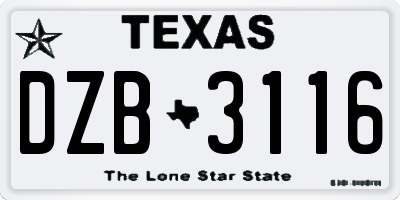 TX license plate DZB3116