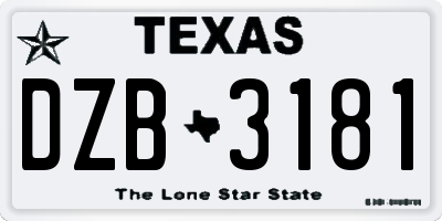 TX license plate DZB3181
