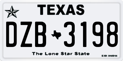 TX license plate DZB3198