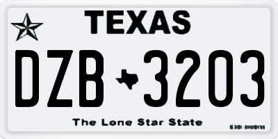 TX license plate DZB3203