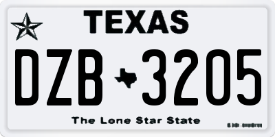 TX license plate DZB3205