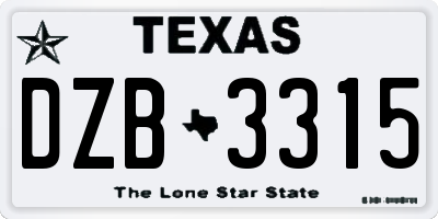 TX license plate DZB3315