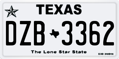 TX license plate DZB3362