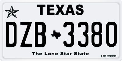 TX license plate DZB3380
