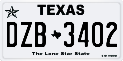 TX license plate DZB3402