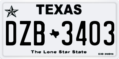 TX license plate DZB3403