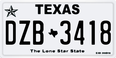 TX license plate DZB3418