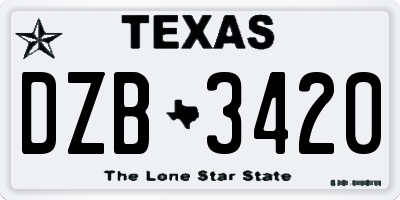 TX license plate DZB3420