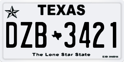 TX license plate DZB3421