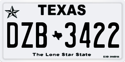 TX license plate DZB3422