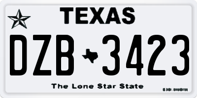 TX license plate DZB3423