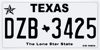 TX license plate DZB3425