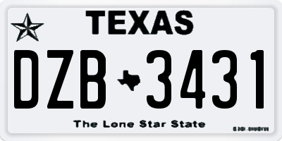 TX license plate DZB3431