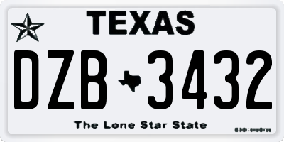 TX license plate DZB3432