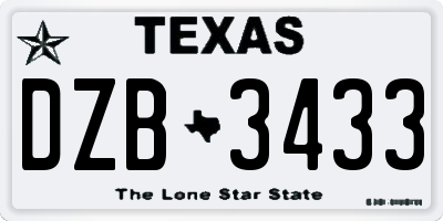 TX license plate DZB3433