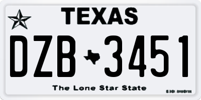 TX license plate DZB3451