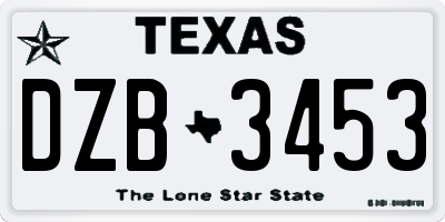 TX license plate DZB3453