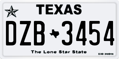 TX license plate DZB3454