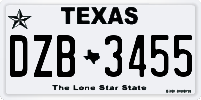 TX license plate DZB3455
