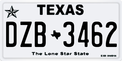 TX license plate DZB3462
