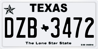 TX license plate DZB3472